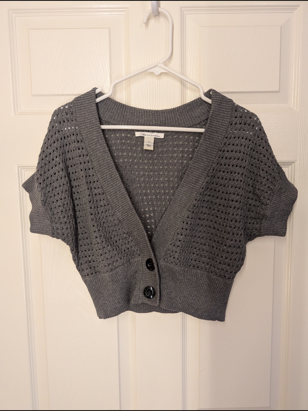 Kenneth Cole New York Gray Cropped Open-Knit Button Cardigan